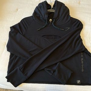 Gym shark “Golds Gym”  black hoodie - light material .. with chest cut out-